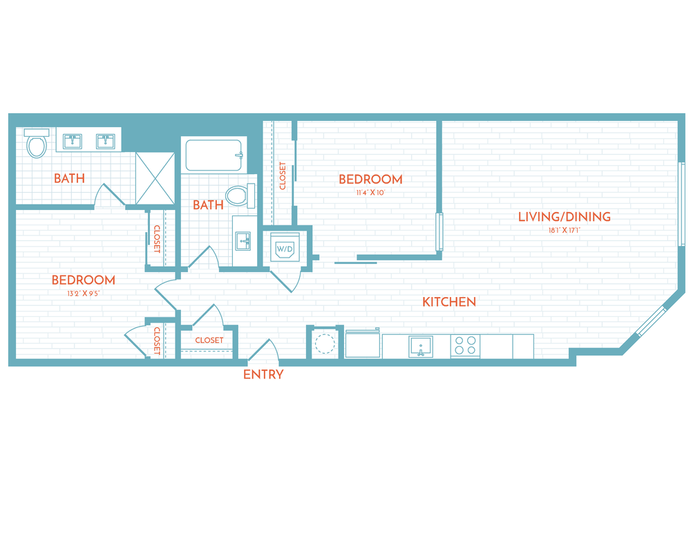 Floor plan layout diagram for E3 | 2 Bed | 2 Bath
